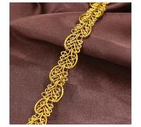 AMateschitz Cinta de encaje dorado de 50 m, con ondas en forma de S, ribete de encaje plateado, borde dorado, borde trenzado, para costura, manualidades, boda, disfraz, cortina, joyas, oro oscuro, 1,5