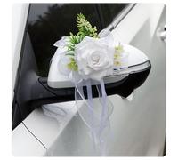 AMateschitz Decoración para coche de boda con ventosas, lazos para coche, decoración de boda, decoración para espejo retrovisor, decoración para espejo de coche, color blanco, 4 unidades