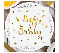 AMateschitz Servilletas de papel Happy Birthday 33 x 33 cm, servilletas de cumpleaños con texto dorado, servilletas de papel para fiestas de cumpleaños, aniversarios, color blanco #6, 20 unidades