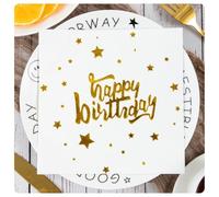 AMateschitz Servilletas de papel Happy Birthday 33 x 33 cm, servilletas de cumpleaños con texto dorado, servilletas de papel para fiestas de cumpleaños, aniversarios, color blanco #1, 20 unidades