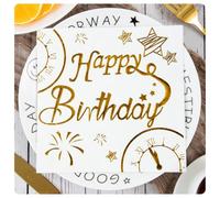 AMateschitz Servilletas de papel Happy Birthday 33 x 33 cm, servilletas de cumpleaños con texto dorado, servilletas de papel para fiestas de cumpleaños, aniversarios, color blanco #3, 20 unidades