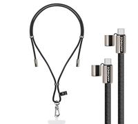 AMATHINGS Correa para el cuello de 160 cm 2 en 1 para teléfono móvil en negro con cable de carga rápida USB-C de 100 W, ajustable y universal, compatible con Android y iPhone 15 16 Samsung Xiaomi