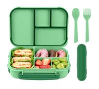 Amathley Fiambrera Infantil,Lunch Box Kids/Adultos,1200ML Bento Box Kids con 4 Compartimentos y Cubiertos,Para Microondas y Lavavajillas,Sin BPA (Cian)