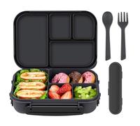 Amathley Fiambrera Infantil,Lunch Box Kids/Adultos,1200ML Bento Box Kids con 4 Compartimentos y Cubiertos,Para Microondas y Lavavajillas,Sin BPA (Gris oscuro)
