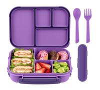 Amathley Fiambrera Infantil,Lunch Box Kids/Adultos,1200ML Bento Box Kids con 4 Compartimentos y Cubiertos,Para Microondas y Lavavajillas,Sin BPA (Morado)