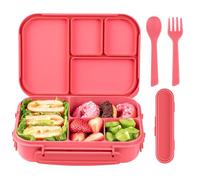Amathley Fiambrera Infantil,Lunch Box Kids/Adultos,1200ML Bento Box Kids con 4 Compartimentos y Cubiertos,Para Microondas y Lavavajillas,Sin BPA (Rosa)