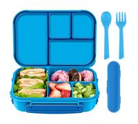 Amathley Fiambrera Infantil,Lunch Box Kids/Adultos,1200ML Bento Box Kids con 4 Compartimentos y Cubiertos,Para Microondas y Lavavajillas,Sin BPA (Azul)