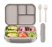 Amathley Fiambrera Infantil,Lunch Box Kids/Adultos,1200ML Bento Box Kids con 4 Compartimentos y Cubiertos,Para Microondas y Lavavajillas,Sin BPA (Blanco)