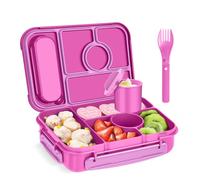 Amathley Fiambrera Infantil,Lunch Box Kids/Adultos,1300ML Bento Box Kids con 5 Compartimentos y Recipientes Para Salsas, Para Microondas y Lavavajillas,Sin BPA (Lirio rojo)