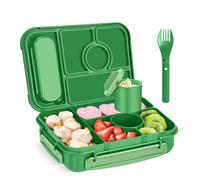 Amathley Fiambrera Infantil,Lunch Box Kids/Adultos,1300ML Bento Box Kids con 5 Compartimentos y Recipientes Para Salsas, Para Microondas y Lavavajillas,Sin BPA (Verde esmeralda)