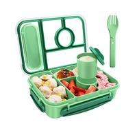 Amathley Fiambrera Infantil,Lunch Box Kids/Adultos,1300ML Bento Box Kids con 5 Compartimentos y Recipientes Para Salsas, Para Microondas y Lavavajillas,Sin BPA (verde)