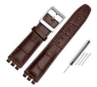 AMAUPCKCA Correa de 17mm y 19mm for reloj Swatch, correa de piel de vaca, negro/marrón/blanco, resistente al agua, cierre de acero inoxidable, pulsera de negocios for hombres y mujeres(Brown silver,19