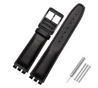 AMAUPCKCA Correa de 17mm y 19mm for Reloj Swatch, Correa de Piel de Vaca, Negro/marrón/Blanco, Resistente al Agua, Cierre de Acero Inoxidable, Pulsera de Negocios for Hombres y Mujeres(Black BK,17mm)