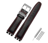 AMAUPCKCA Correa de 17mm y 19mm for Reloj Swatch, Correa de Piel de Vaca, Negro/marrón/Blanco, Resistente al Agua, Cierre de Acero Inoxidable, Pulsera de Negocios for Hombres y Mujeres(Black Red Line