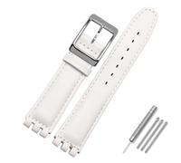 AMAUPCKCA Correa de 17mm y 19mm for Reloj Swatch, Correa de Piel de Vaca, Negro/marrón/Blanco, Resistente al Agua, Cierre de Acero Inoxidable, Pulsera de Negocios for Hombres y Mujeres(White SK,17mm)