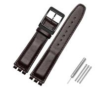 AMAUPCKCA Correa de 17mm y 19mm for Reloj Swatch, Correa de Piel de Vaca, Negro/marrón/Blanco, Resistente al Agua, Cierre de Acero Inoxidable, Pulsera de Negocios for Hombres y Mujeres(Brown BK,19mm)