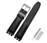 AMAUPCKCA Correa de 17mm y 19mm for Reloj Swatch, Correa de Piel de Vaca, Negro/marrón/Blanco, Resistente al Agua, Cierre de Acero Inoxidable, Pulsera de Negocios for Hombres y Mujeres(Black SK,17mm)