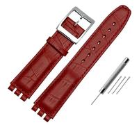 AMAUPCKCA Correa de 17mm y 19mm for reloj Swatch, correa de piel de vaca, negro/marrón/blanco, resistente al agua, cierre de acero inoxidable, pulsera de negocios for hombres y mujeres(Red silver,17mm