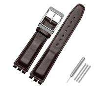 AMAUPCKCA Correa de 17mm y 19mm for Reloj Swatch, Correa de Piel de Vaca, Negro/marrón/Blanco, Resistente al Agua, Cierre de Acero Inoxidable, Pulsera de Negocios for Hombres y Mujeres(Brown SK,19mm)