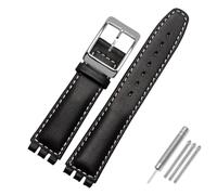 AMAUPCKCA Correa de 17mm y 19mm for reloj Swatch, correa de piel de vaca, negro/marrón/blanco, resistente al agua, cierre de acero inoxidable, pulsera de negocios for hombres y mujeres(Black White sk,