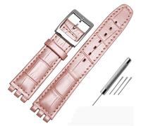 AMAUPCKCA Correa de 17mm y 19mm for reloj Swatch, correa de piel de vaca, negro/marrón/blanco, resistente al agua, cierre de acero inoxidable, pulsera de negocios for hombres y mujeres(Pink silver,19m