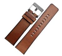 AMAUPCKCA Correa de cuero retro for reloj Diesel DZ4343 DZ4323 DZ7406. Correa de cuero italiano vintage de 22 mm, 24 mm, 26 mm y 28 mm. Brazalete for hombre.(Brown silver clasp,24mm)