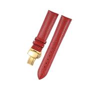 AMAUPCKCA Correa de piel suave con estampado de lichi for relojes C-artier, Omega, Casio y Fossile (naranja y verde, 18, 19, 20 y 22 mm). Incluye brazalete.(Red-gold,18mm)