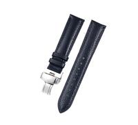AMAUPCKCA Correa de piel suave con estampado de lichi for relojes C-artier, Omega, Casio y Fossile (naranja y verde, 18, 19, 20 y 22 mm). Incluye brazalete.(Blue-silver,24mm)