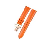 AMAUPCKCA Correa de piel suave con estampado de lichi for relojes C-artier, Omega, Casio y Fossile (naranja y verde, 18, 19, 20 y 22 mm). Incluye brazalete.(Orange-rose,15mm)