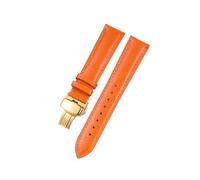 AMAUPCKCA Correa de piel suave con estampado de lichi for relojes C-artier, Omega, Casio y Fossile (naranja y verde, 18, 19, 20 y 22 mm). Incluye brazalete.(Orange-gold,20mm)