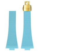 AMAUPCKCA Correa de reloj de caucho fluorescente FKM de 11 mm y 12 mm for Tissot PXRT, correa de liberación rápida, hebilla de mariposa, accesorios for reloj, unisex.(Pale blue-gold,12mm)