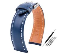 AMAUPCKCA Correa de Reloj for Hombre, Correa de Reloj de Piel de Becerro Elegante de 20mm, 21mm, 22mm y 24mm for piloto Breitling/aviación B01, Serie Challenger(Blue White Line SK,20mm)