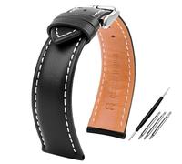 AMAUPCKCA Correa de Reloj for Hombre, Correa de Reloj de Piel de Becerro Elegante de 20mm, 21mm, 22mm y 24mm for piloto Breitling/aviación B01, Serie Challenger(Black White Line SK,24mm)