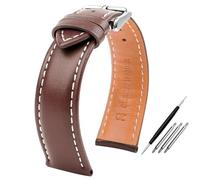 AMAUPCKCA Correa de Reloj for Hombre, Correa de Reloj de Piel de Becerro Elegante de 20mm, 21mm, 22mm y 24mm for piloto Breitling/aviación B01, Serie Challenger(Brown White Line SK,20mm)