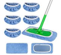 AmaVins Paquete de 5 almohadillas reutilizables de microfibra compatibles con mopa Swiffer, cubierta plana húmeda y seca, almohadillas lavables para limpieza de superficies y suelos de madera dura