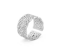 Amaxer Anillo abierto de luna y estrella, diseño de hojas de olivo, círculo, redondo, dedo de disco, de acero inoxidable, ajustable, joyería de playa, regalos para mujeres, niñas y amigas
