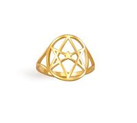 Amaxer Anillo con símbolo de hexagrama unicursal para mujer, acero inoxidable, símbolo de estrella de seis puntas, anillo de dedo mágico, joyería delicada, Acero inoxidable, Sin piedras preciosas