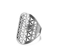 Amaxer Anillo de Acero Inoxidable con Diseño de Flor de la Vida Mandala, Geometría Sagrada, para Mujeres, Declaración Hueca, Banda Ajustable, Joyería para Dama, réglable, Acero inoxidable