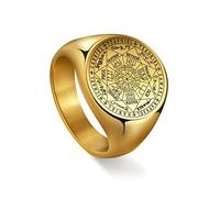 Amaxer Anillo de acero inoxidable Viking The Seal of The Seven Arcángeles Protección Amuleto Sello Solomon Kabbalah Pulido Joyería para hombres y mujeres (12, Oro)