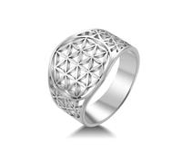 Amaxer Anillo de la Flor de la Vida para Mujer, Mandala, Geometría Sagrada, de Moda, Acero Inoxidable, Hueco, Banda de Declaración, Anillo, Acero inoxidable