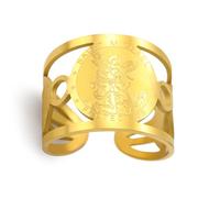 Amaxer Anillo de San Miguel Protect Us de acero inoxidable chapado en oro, banda abierta, ajustable, arcángel, Miguel, católico, protección religiosa, anillo para hombres y mujeres, Acero inoxidable