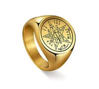 Amaxer Anillo de sello de pentáculo de tetragrammaton para hombre, talismán para amor, sello de Salomón, pentagrama, amuleto mágico bendito, anillo de banda de acero inoxidable (Oro, 11)