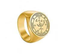 Amaxer Anillo de sello de San Miguel con el sello del séptimo arcángel para hombre, protección de arcángeles, anillos religiosos para hombres, Acero inoxidable, Sin piedra preciosa
