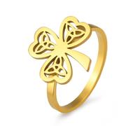 Amaxer Anillo de trébol irlandés para mujer, diseño celta de la Trinidad, corazón, hojas, buena suerte, San Patricio, anillo de dedo de acero inoxidable, joyería delicada (oro, 21mm)