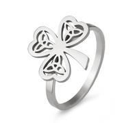 Amaxer Anillo de trébol irlandés para mujer, diseño celta de la Trinidad, corazón, hojas, buena suerte, San Patricio, anillo de dedo de acero inoxidable, joyería delicada, Acero inoxidable, Sin