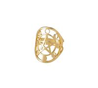 Amaxer - Anillo pentagrama pentagrama de acero inoxidable para mujer Wiccan estrella creciente de luna abierta ajustable joyas regalos para niñas amigas, Réglable, Acero inoxidable