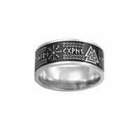 Amaxer Anillo vikingo para hombres y mujeres, acero inoxidable, mitología nórdica, runas, mjolnir, vegvisir, brújula, trisquel, valknut, timón de asombro, nudo celta, triquetra, anillo de joyería para