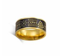 Amaxer Anillo vikingo para hombres y mujeres, acero inoxidable, mitología nórdica, runas, mjolnir, vegvisir, brújula, trisquel, valknut, timón de asombro, nudo celta, triquetra, anillo de joyería para