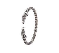 Amaxer Brazalete abierto de acero inoxidable con diseño de cabeza de lobo de Odin Raven Crow Dragon de Viking Nordic Fenrir Strong Amulet Jewelry Protection para hombres y mujeres (Cuervo-Plata)