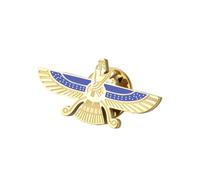 Amaxer Broche de Faravahar de acero inoxidable esmaltado azul, zoroastrismo persa, símbolo de Farohar, insignia de la herencia iraní, broche de solapa, mochila, traje, collar, accesorios de decoración